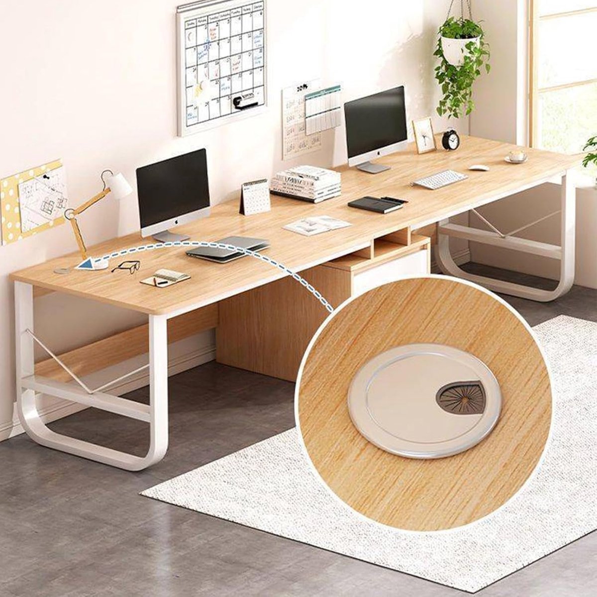 Computer Schreibtisch für 2 Personen 200x50x73 cm – Moderner Holzschreibtisch mit Schubladen, Großzügiger Arbeitsplatz für Homeoffice und Büro – Abkantoor
