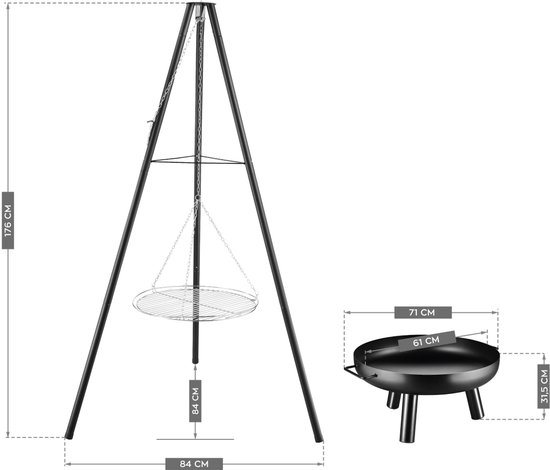 Gregman Roast 35 - Vuurschaal en Grill 2-in-1 - Tuinhaard BBQ met Verstelbaar Rooster - Zwart van Gregman — afbeelding 3