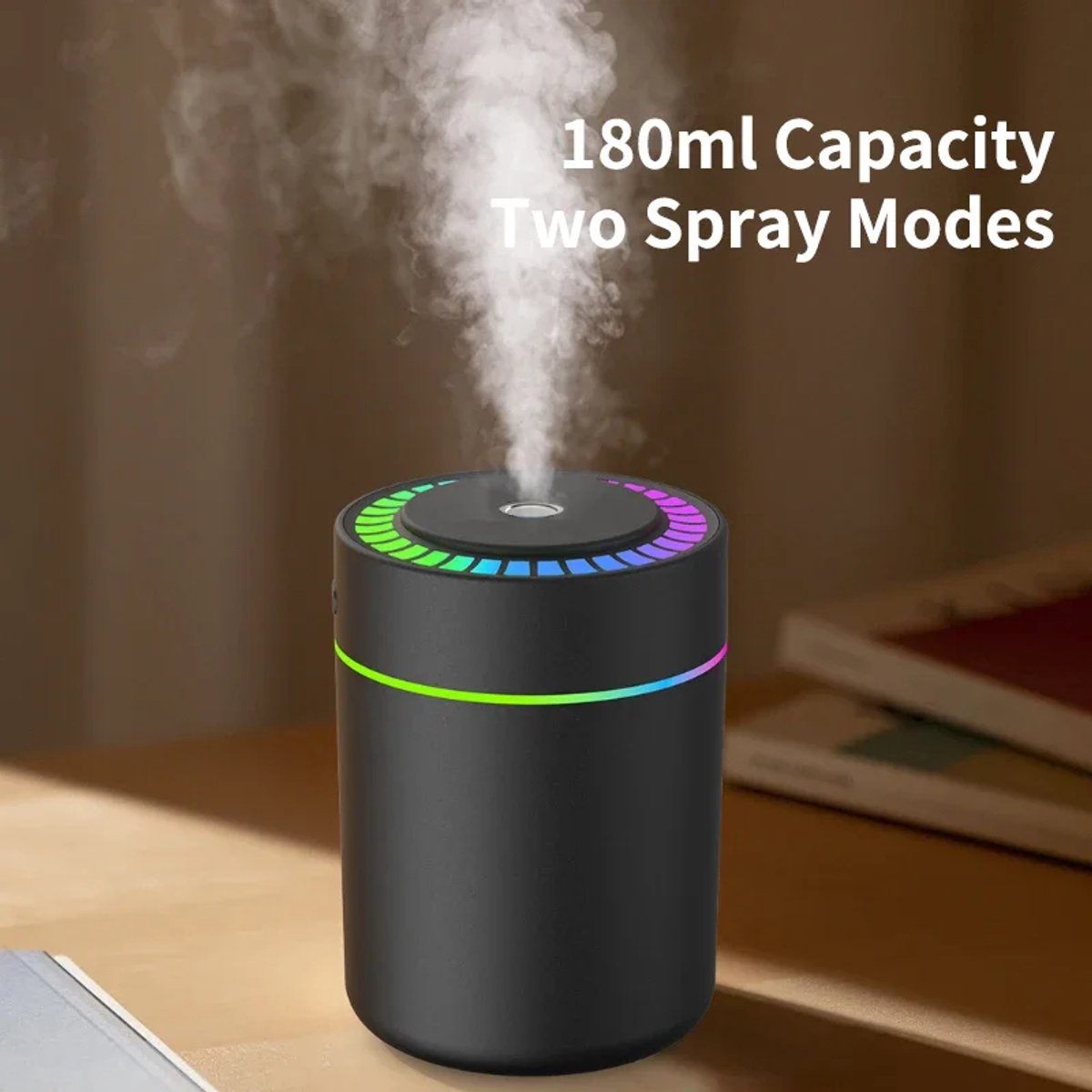180ML Mini Luchtbevochtiger & Aroma Diffuser - USB-C Geurverspreider met LED Verlichting - Voor Auto, Thuis & Slaapkamer - Zwart — cadeau in Gadgets - foto 6