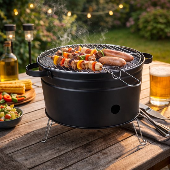 alpina Tafelbarbecue Houtskool - Compacte BBQ Grill - Houtskoolbarbecue Grillplaat 35 cm - Lichtgewicht Tafel BBQ Houtskool - Roestvrijstaal van Alpina — afbeelding 3