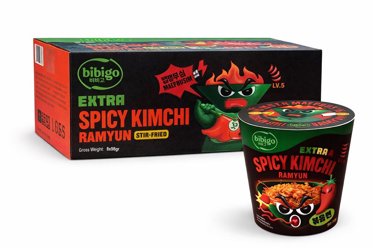 Bibigo Instant Noodles Noedels Kimchi Ramyun Extra Spicy 8 x 98 GR