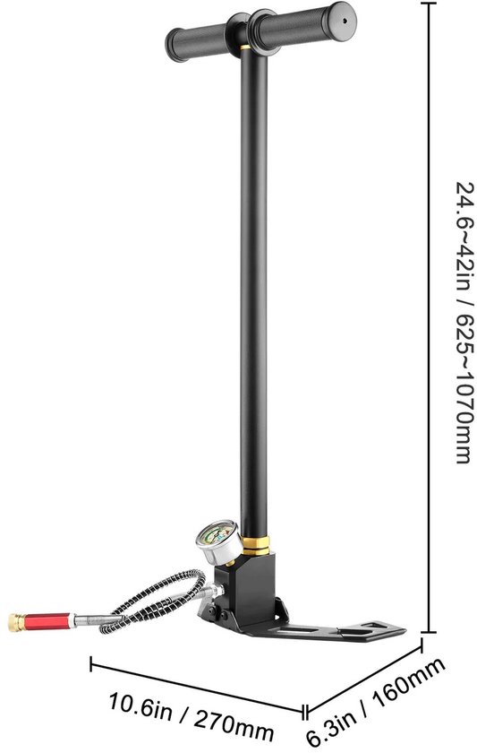 LabelOne Handpomp - Luchtpomp - PCP Pomp - 3 Stage - manometer - 4500psi - zwart — afbeelding 3