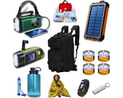 Noodpakket voor thuis & outdoor - Alles in één rugtas - Voor oorlog, stroomuitval en rampen - Noodradio 10000 mAh - Powerbank - Opwindbare zaklamp - Noodkaarsen - Waterfilter - Noodpakket voor thuis 72 uur
