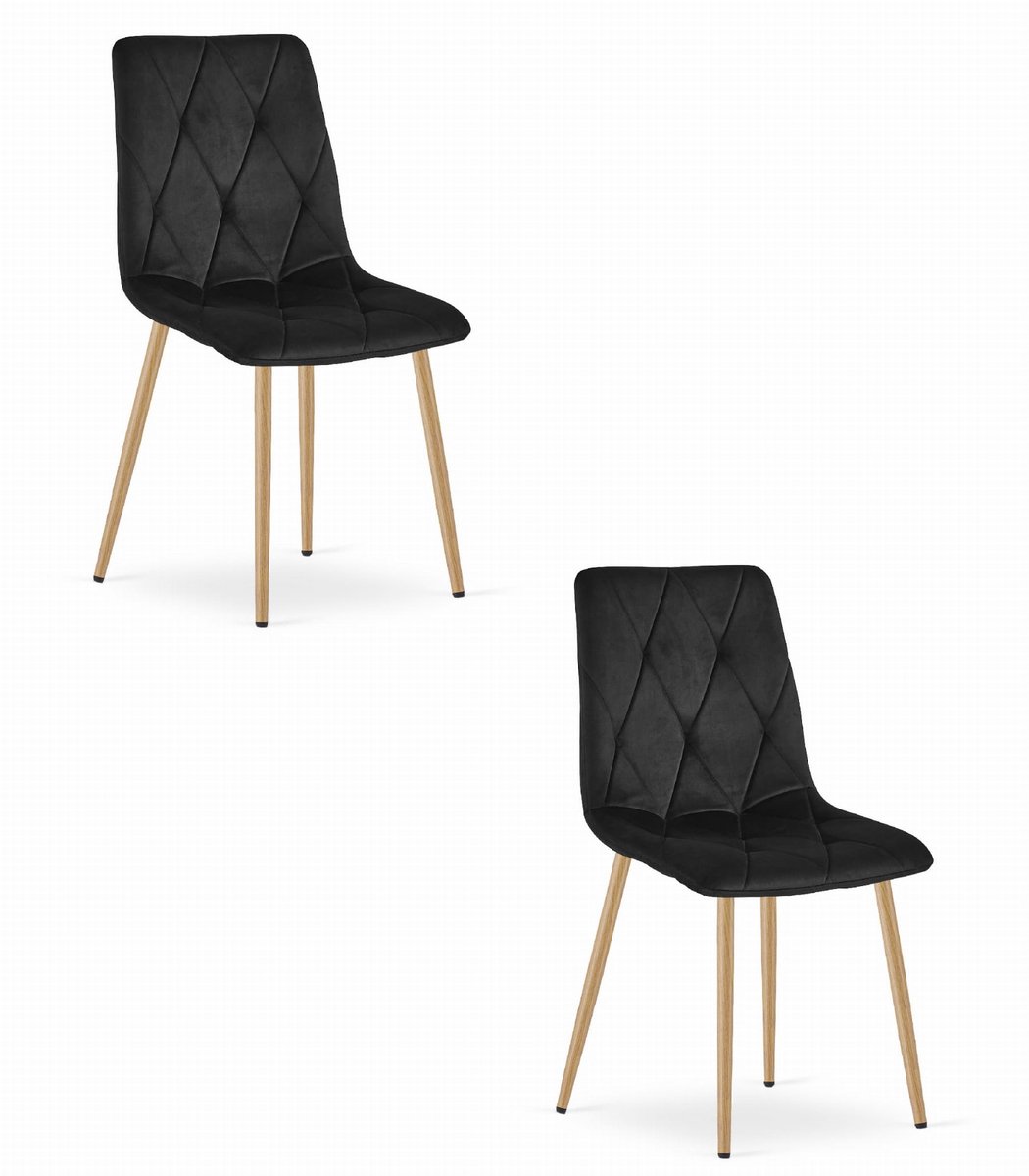 LEOBERT Set van 2 Eetkamerstoelen LIBRA Zwart – Houtlook Metalen Poten, Modern Velvet Bekleding, Ergonomisch Design, Max. 120 kg
