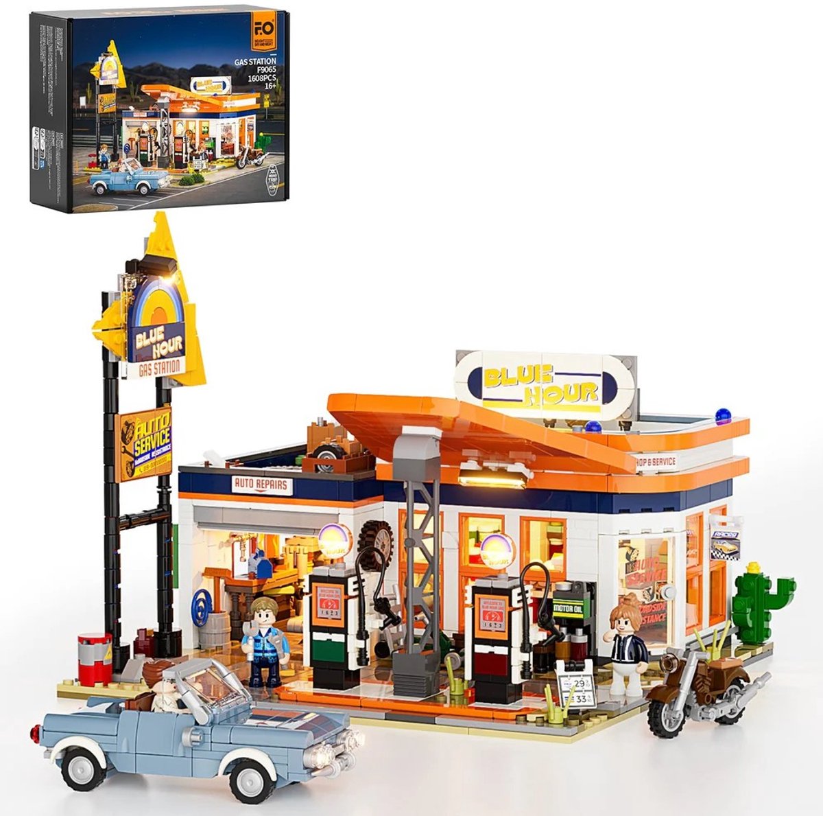Lumibricks Gas station Bouwpakket - Met LED verlichting - Miniatuur huisjes - DIY modelbouw met 1608 bouwstenen - Bouwpakketten volwassenen - Bouwdoos L9065