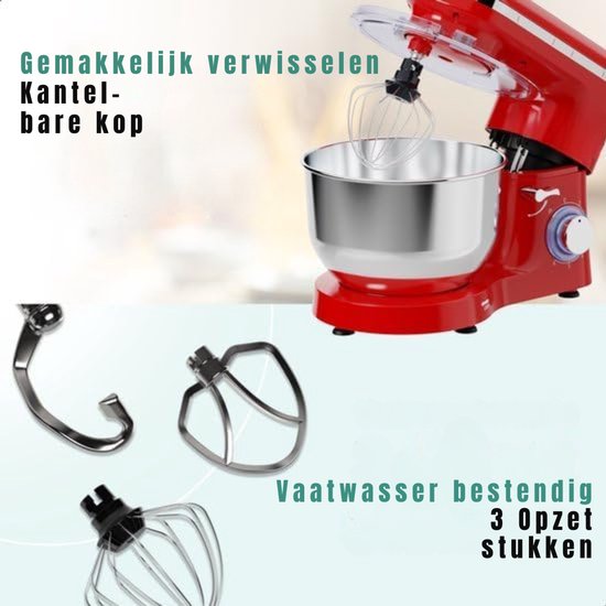 Nexvo® Mixer met mengkom - Mixer - Mixer met mengkom keukenmachine - Rood - ‎39x 24x 31cm van Nexvo — afbeelding 3