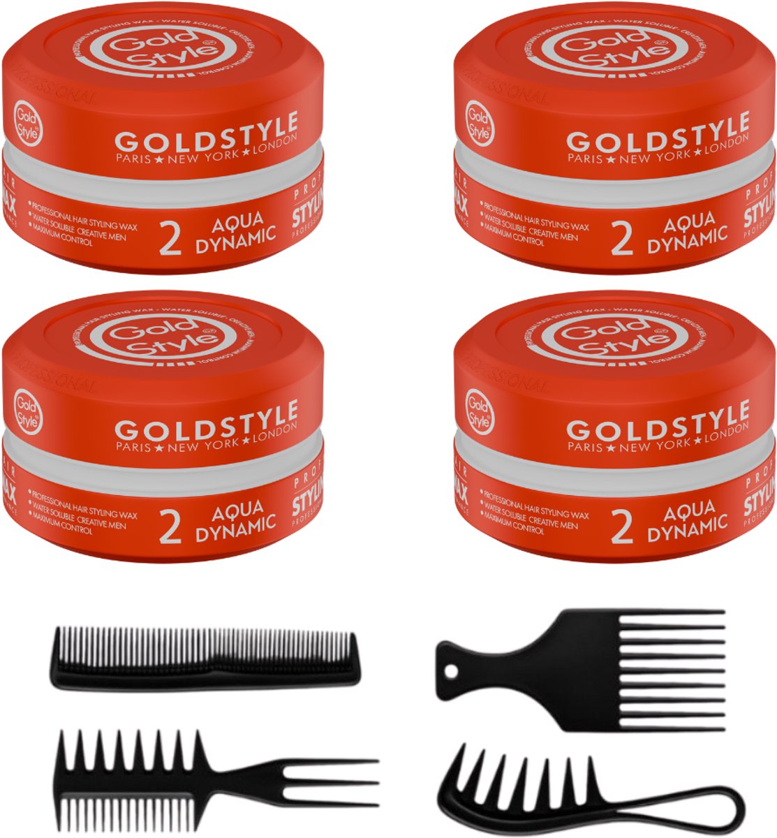 Gold Style Haar Wax Nummer 02 – Aqua Dynamic – 4 Stuks +4 Styling Kammen - Haar Wax Mannen