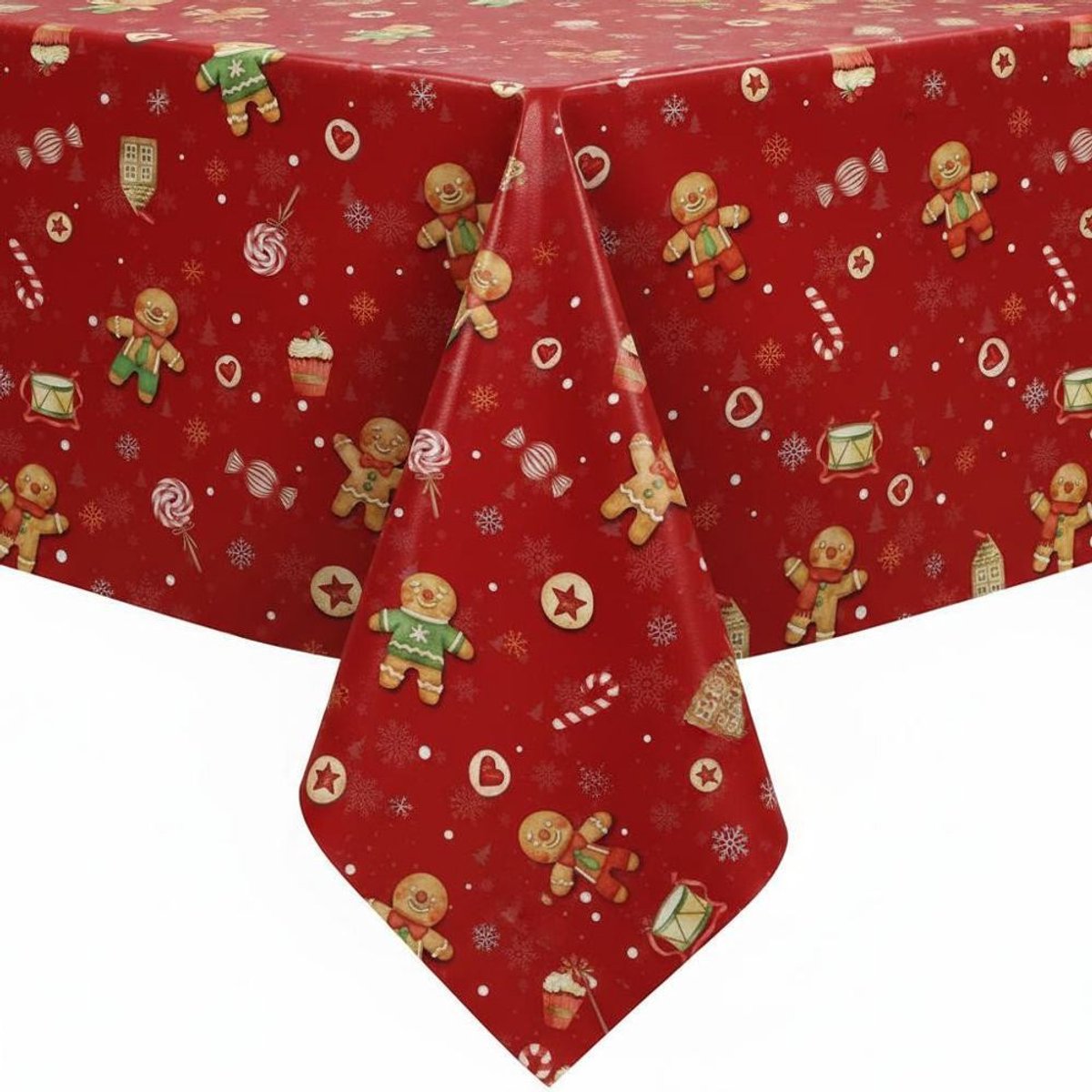 Protecttable - Kerst Tafelzeil Koekmannetje Rood 140x50cm - Tafelkleed Afwasbaar - Kunststof