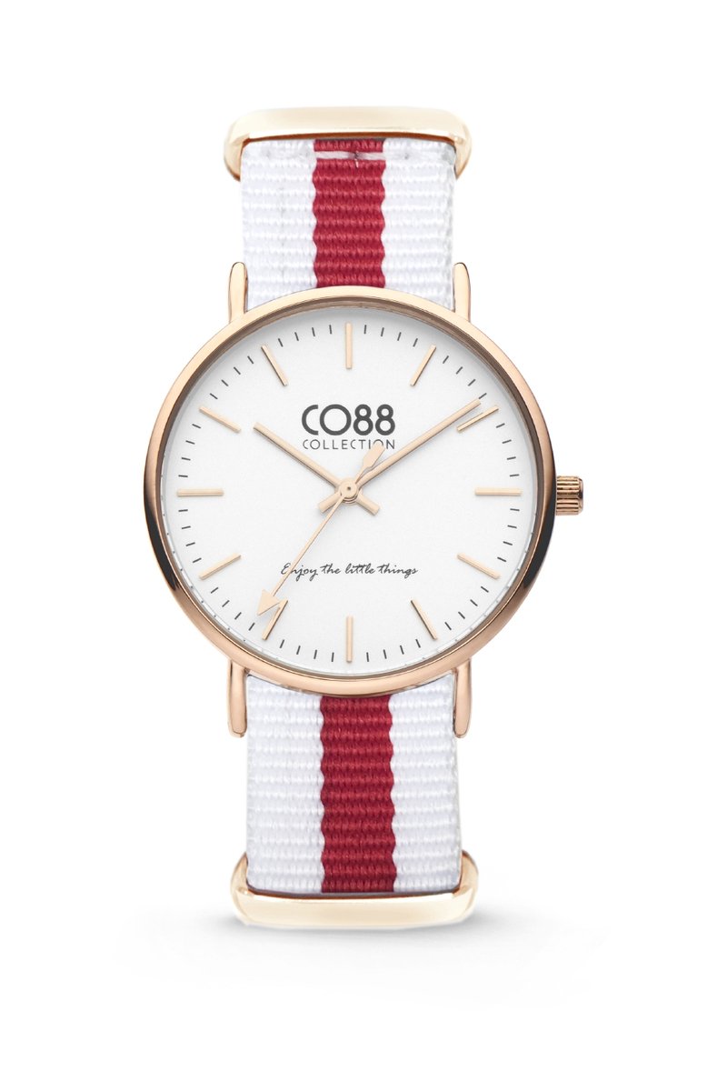 CO88 Collection 8CW-10028 - Horloge - nato nylon - wit-rood - 36 mm