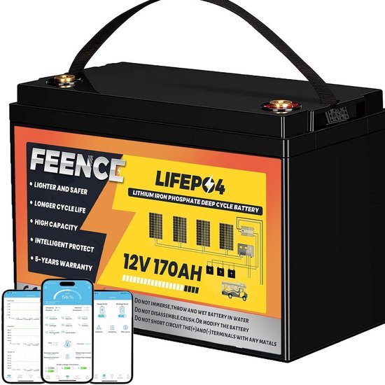 Bluetooth Lithium Accu 12V 170Ah met BMS en Lage Temperatuurbescherming voor Camper, Boot en Zonnepaneel
