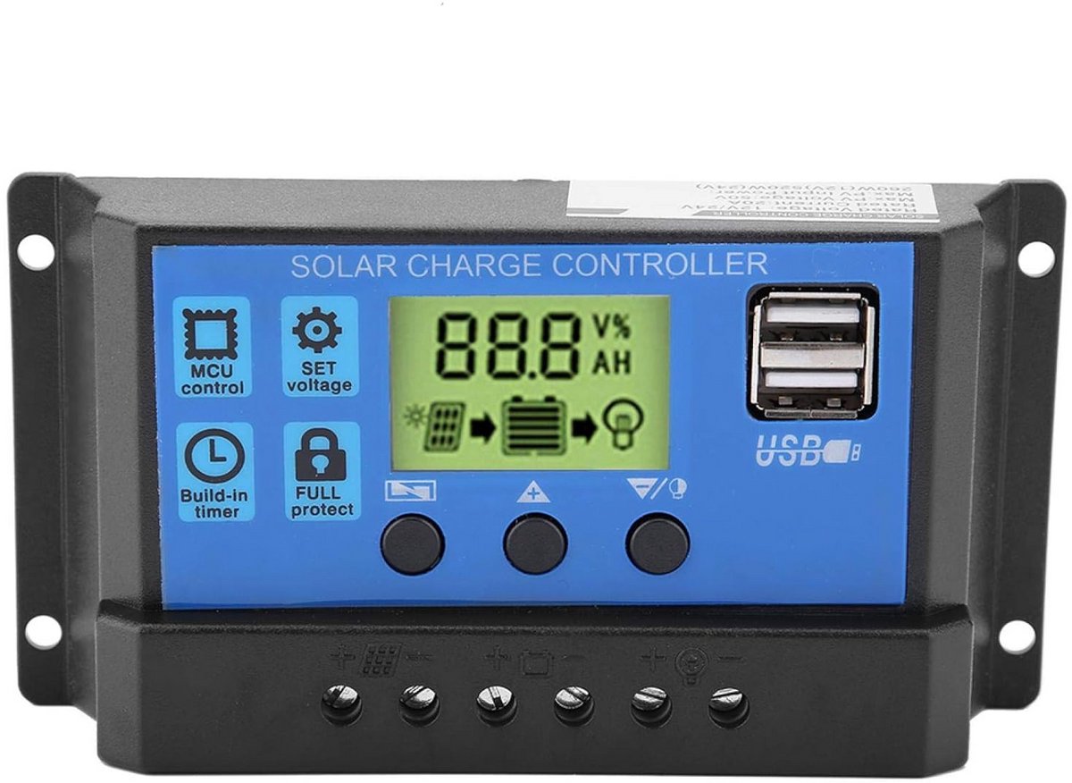 Zonnepaneel Laadregelaar 12V 24V PWM Dual-USB Controller met LCD Scherm