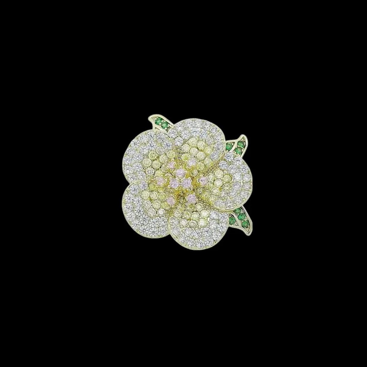 Victoria Valenza Goudkleurige Sakura Bloem Broche met Pavé Multicolor Zirkonia en Roze Chaton Zirkonia - Broche - Goudkleurige - Sakura bloem broche - Zirkonia