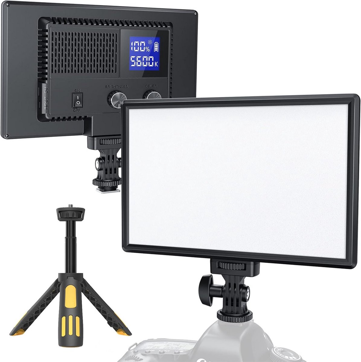 LED Videolamp 12W 600Lux met Ministatief en Ingebouwde 4000mAh Batterij