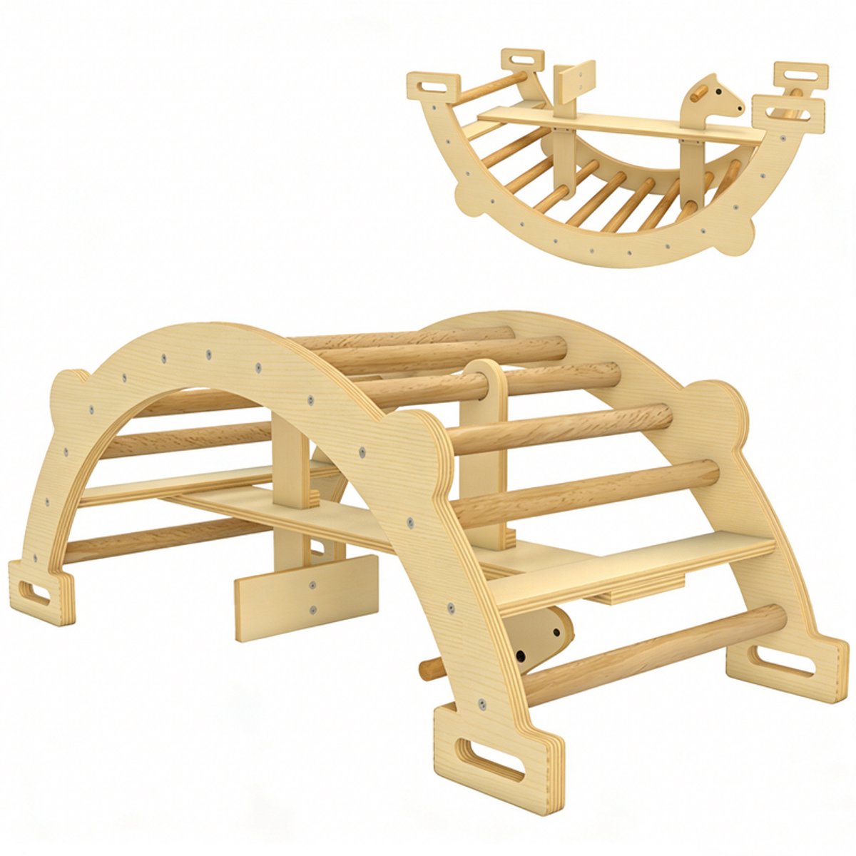2-in-1 Kids Klimrek - met Klimboog/Klimrek - Montessori Klimrek - Klimset - Speelgoed - 110x52x45 cm - Natuurlijk