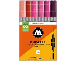 MOLOTOW ONE4ALL TWIN Acrylstiften Set - Roze - 6x (1,5+4mm) - Pink Set