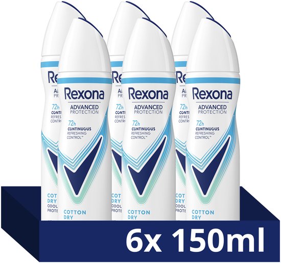 Rexona - Anti-Transpirant Spray - Women Advanced Protection - Cotton Dry - 6 x 150 ml - Voordeelverpakking