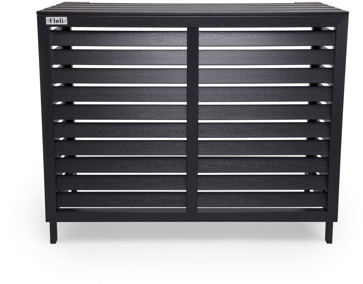 Floli Kunststof Airco Cover – Buitenunit Omkasting "Houtlook " Kleur Grijs / Vrijstaand.