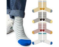 Sokken - 4 Paar - Dames sokken Maat 36/40 - katoen Sokken Dames - Dames Sokken Effen Kleur - Lange sokken - Lente nieuwe stijl - zacht, absorberend, ademend - Voor Casual, Business, Sport en Vrije Tijd - Contrastkleurig ontwerp - Voor lente en zomer