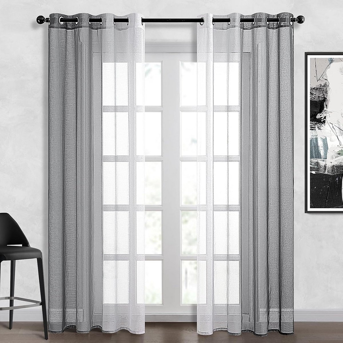 Transparante Gordijnen Met Oogjes 240x140 cm - Grijs Woonkamer Gordijn voor Balkondeur