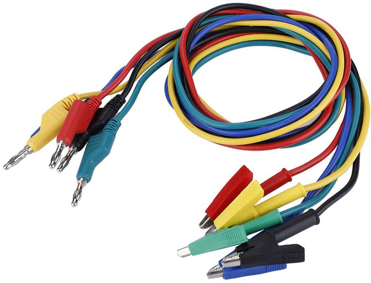 Set van 5 Stuks Multimeter Testkabels: Banaanstekker naar Krokodillenklem - 1 Meter Lengte