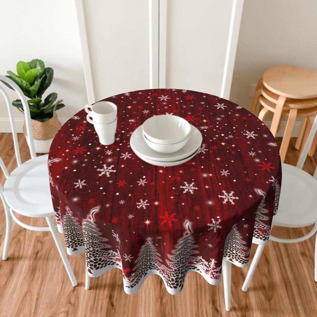 Rond Tafelkleed 152 cm Kerstdecoratie Winter Dessin Antislip voor Keuken en Eetkamer
