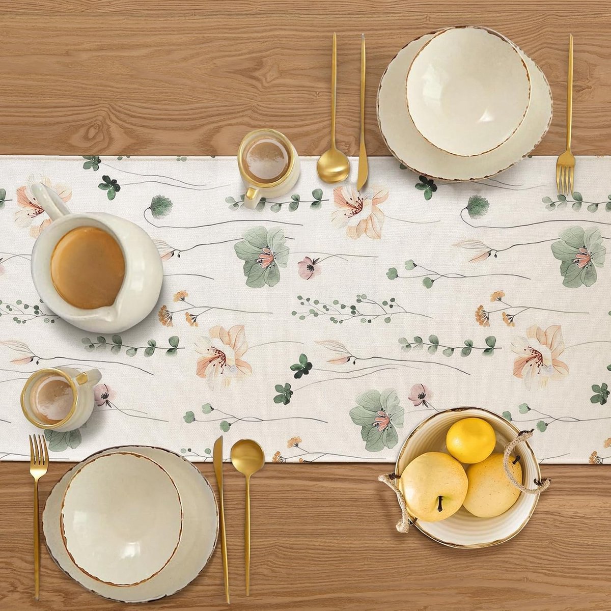 Linnen Tafelloper Keuken & Eettafel - Waterafstotend en Wasbaar Bloemen & Planten Design
