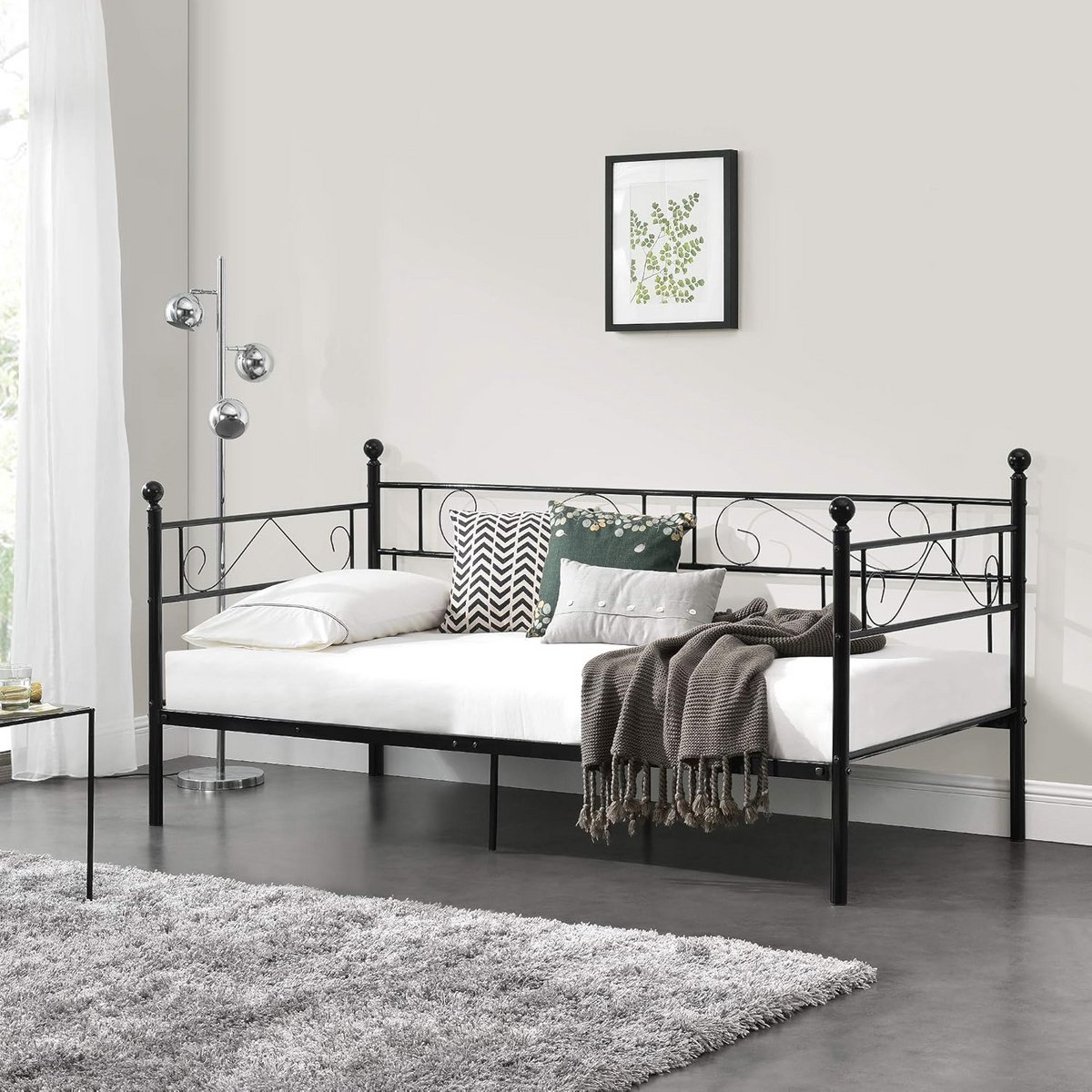 Zwarte metalen slaapbank voor één persoon of 3-zitsbank 200x90 cm