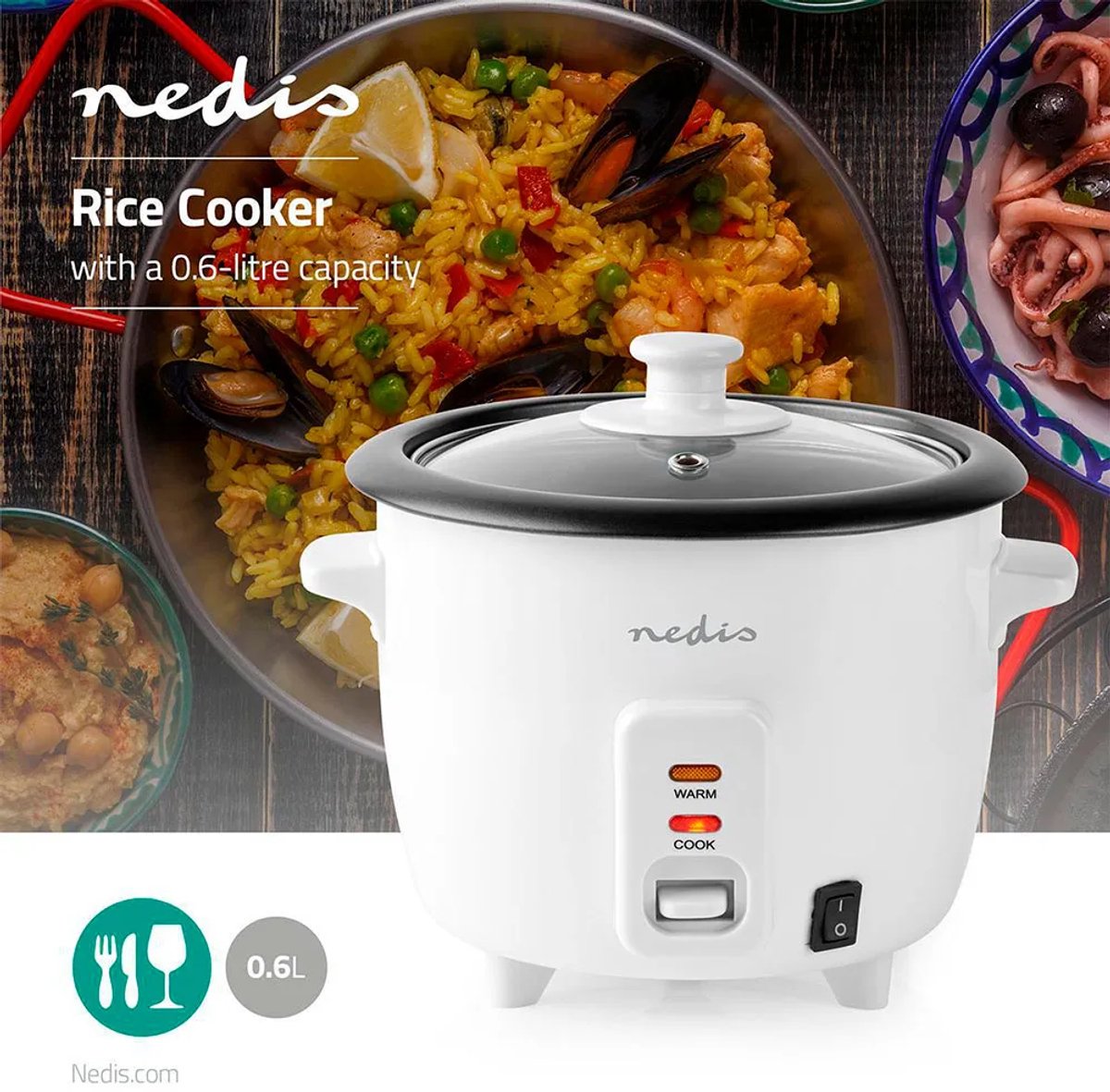 Nedis Rijstkoker - 0.6 l - 300 W - Aluminium stomer - Anti-aanbak laag - Verwijderbare kom thumbnail 5
