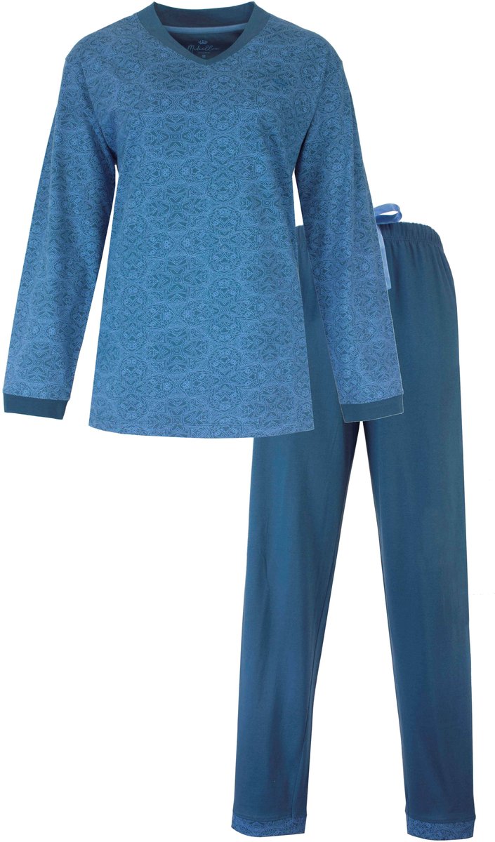 Medaillon Dames Pyjama - Lange Mouwen - Petrol Blauw