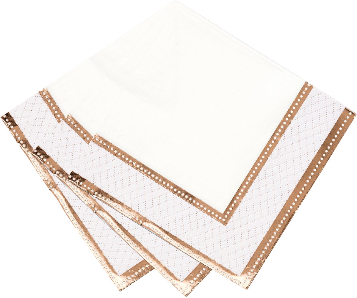 TALKING TABLES - 16 roségouden porseleinen papieren servetten 33 x 33 cm met barokke motieven