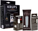 Krups onderhoudskit voor espressomachines met bonenreservoir, inclusief waterfilter en reinigingstabletten.