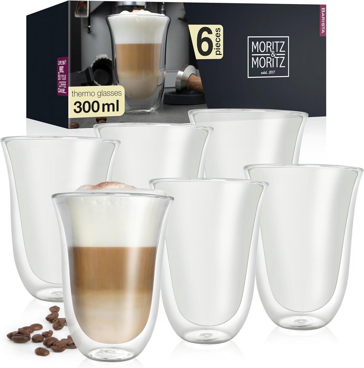 Set van 6 Dubbelwandige Latte Macchiato Glazen - 300 ml - Theeglazen