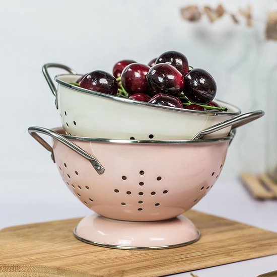 Emaille Vergiet Kom Groen - Vintage Stijl Metalen Fruitmand & Zeef — afbeelding 5