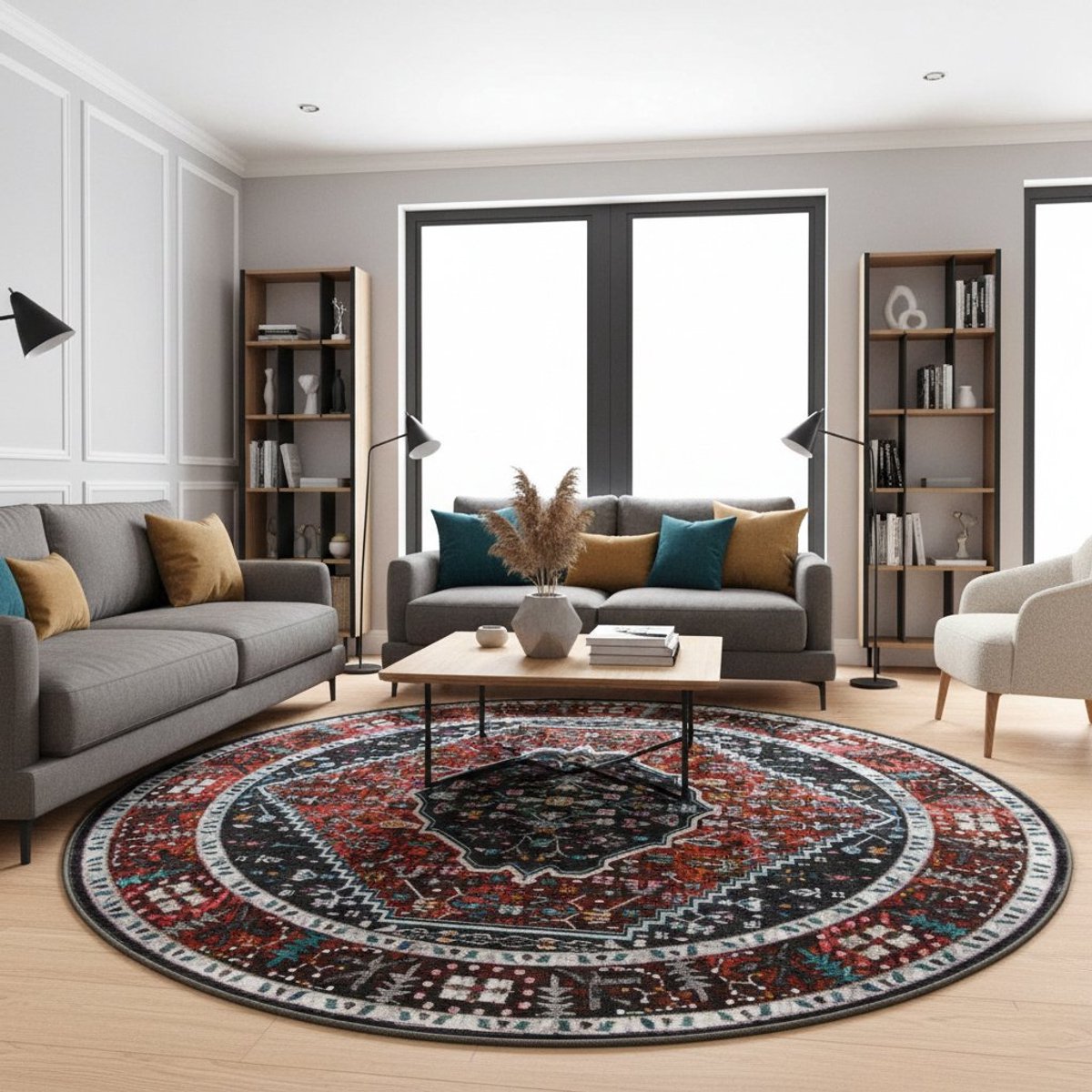 Muratap Picasso Paloma Rond Vintage Vloerkleed - Terra / Oranje - Laagpolig- 240 CM Ø Multikleur