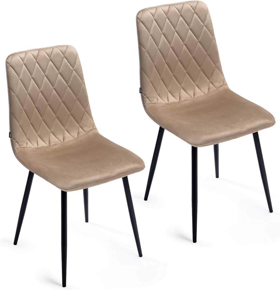 Set van 2 Eetkamerstoelen Beige Fluweel - Stalen Poten - Luxe Zachte Zitcomfort