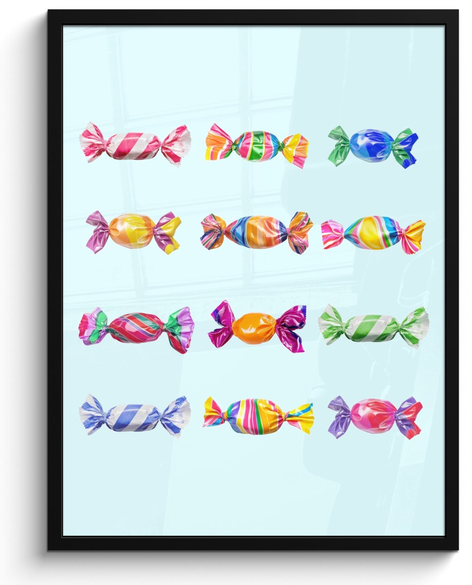 FrameYourWall Poster in lijst - Fotolijst 50x70 cm - Posters - Snoepjes - Realistisch - Kleurrijk - Posterlijst zwart - Decoratie - Wanddecoratie woonkamer - Muurdecoratie slaapkamer