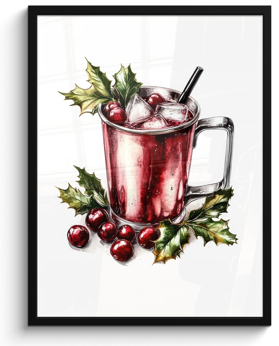 FrameYourWall Poster in lijst - Fotolijst 50x70 cm - Posters - Drank - Winter - Cocktail - Rood - Posterlijst zwart - Decoratie - Wanddecoratie woonkamer - Muurdecoratie slaapkamer