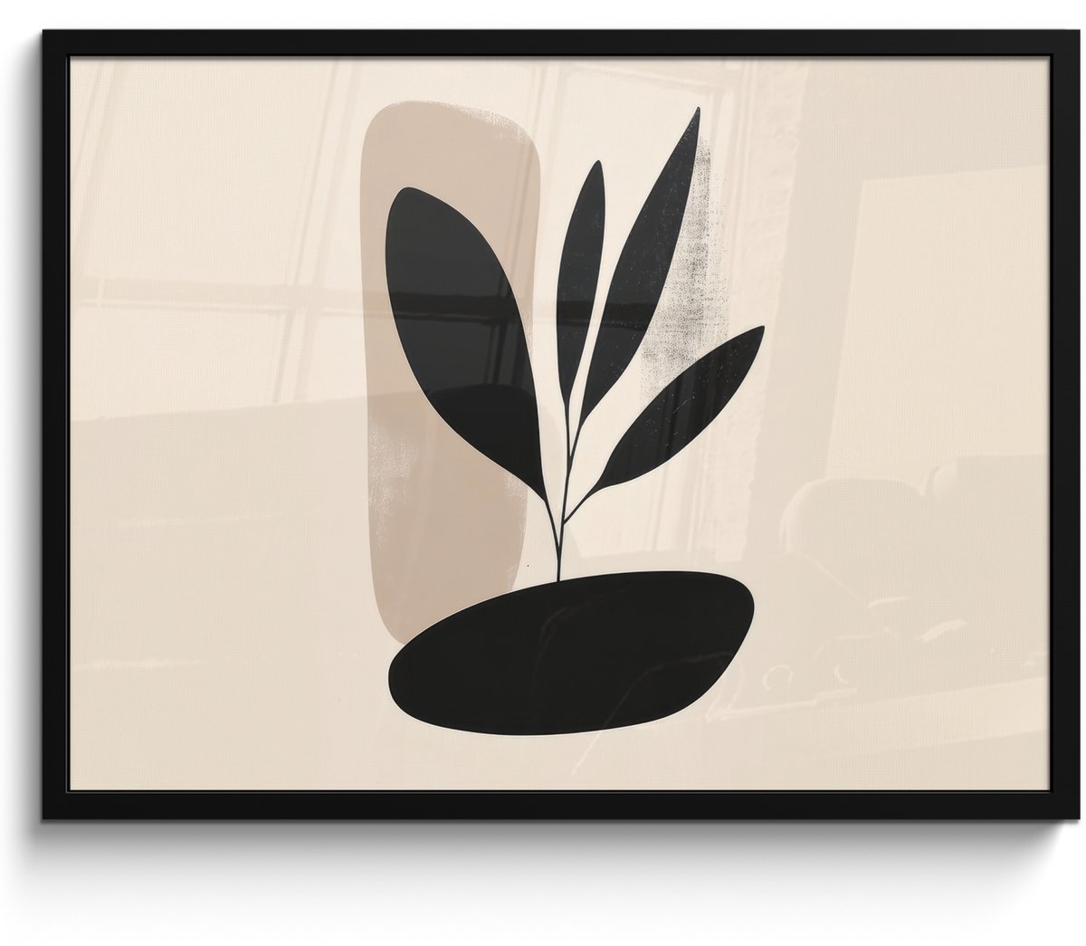 FrameYourWall Poster in lijst - Fotolijst 70x50 cm - Posters - Plant - Beige - Japandi - Posterlijst zwart - Decoratie - Wanddecoratie woonkamer - Muurdecoratie slaapkamer