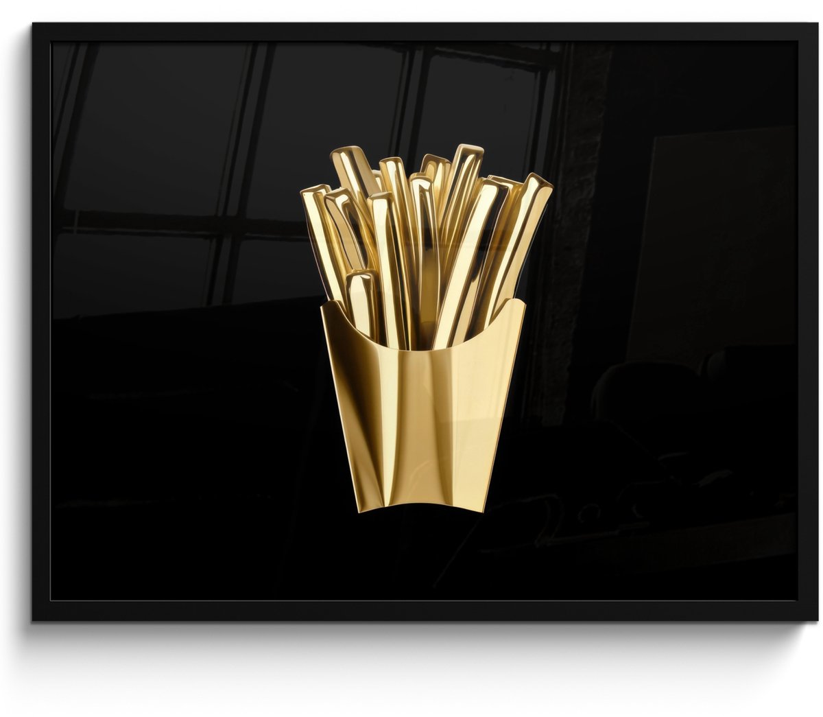 FrameYourWall Fotolijst inclusief poster - Posterlijst 70x50 cm - Posters - Friet - Goud - Chrome - Eten - Foto in lijst - Keuken decoratie muur - Wanddecoratie accessoires - Muurdecoratie - Schilderijen Patat