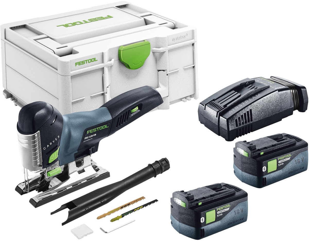 Festool PSC 420 EB-Basic accu pendelzaag 18 V 120 mm borstelloos + 2x accu 5,0 Ah + snellader + Systainer
