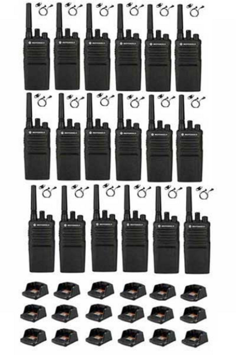 Set van 18 Motorola XT420 UHF IP55 PMR446 Portofoon met laders en D-shape oortje