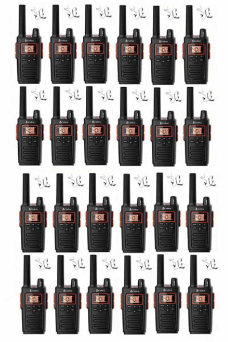 Set van 24 Cobra RX380 PMR446 portofoons IPX2 met beveiliging oortje