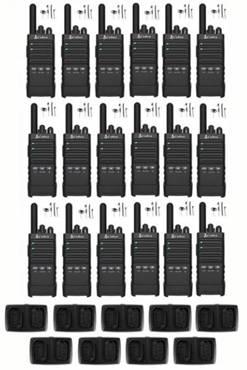 Set van 18 Cobra PX650 UHF PMR446 portofoons met D-shape oortje