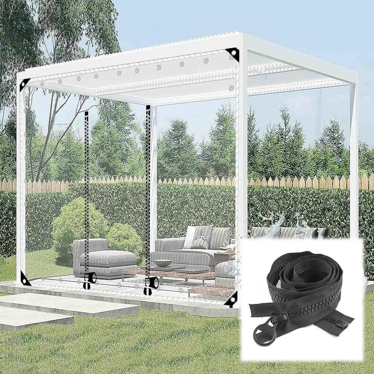 Waterdicht Transparant Zijpaneel voor Pergola en Tuinhuis met Ritsdeur