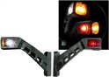 Twee zwarte contourverlichtingen met amber, rood en witte LED's op een houder.