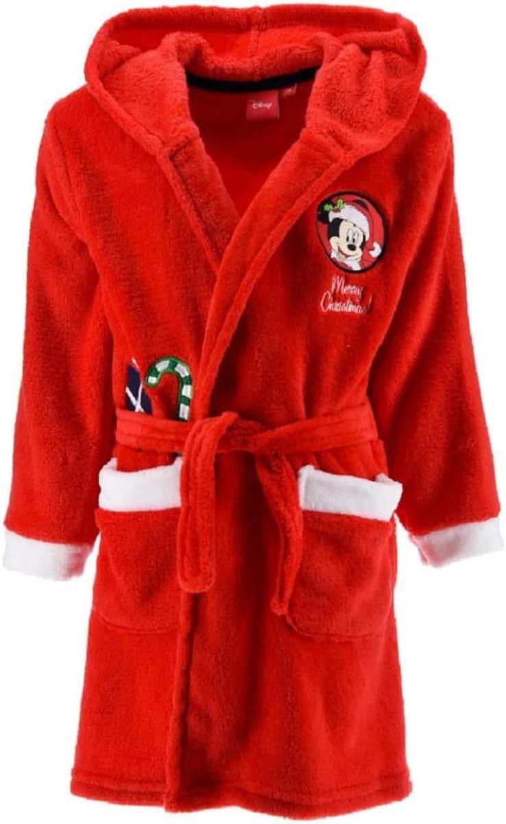 Disney Mickey Badjas - Maat 116 - Ochtendjas voor kinderen - Voor jongens en meisjes - Kerst uitvoering - Rood/wit