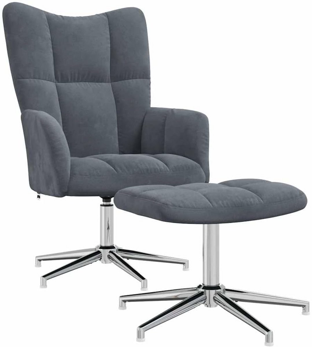 Comfortabele Relaxfauteuil met Voetenbankje Draaibaar Donkergrijs