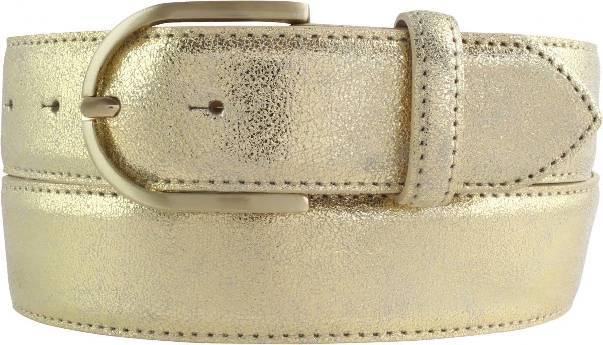 Dames riem van echt leer met metallic look en gouden gesp