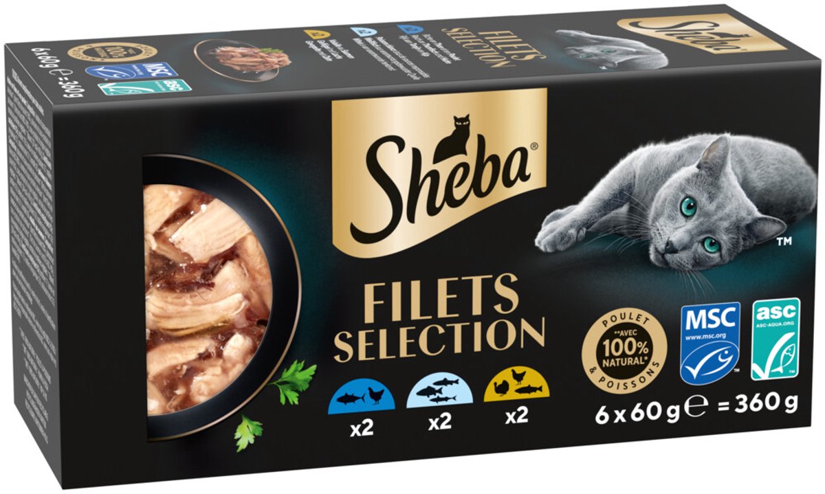 Sheba Kattenvoer Nat Filets Witte Vis in Saus Multipack - 6x60 gr