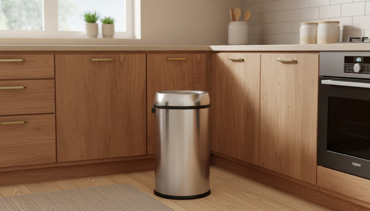 Ronde Vuilnisemmer 65L met Kanteldeksel – House&Garden Roestvrijstalen Afvalbak voor Huis en Kantoor – Vlekbestendig, Anti-vingerafdruk, Swing Deksel, Zilver/Zwart – Grote Afvalemmer met Zijgrepen